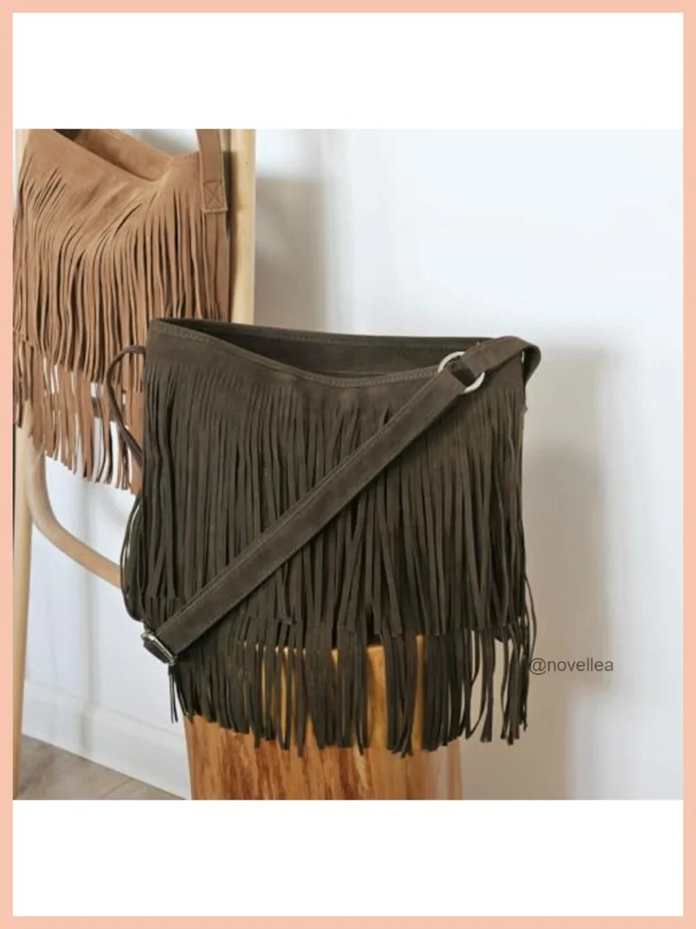 Faux Suede Leather Hobo Crossbody Bag with Tassel Fringe